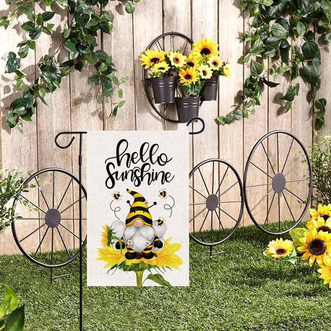 Baccessor Hello Sunshine flag with bee accents adds lively backyard vibes.