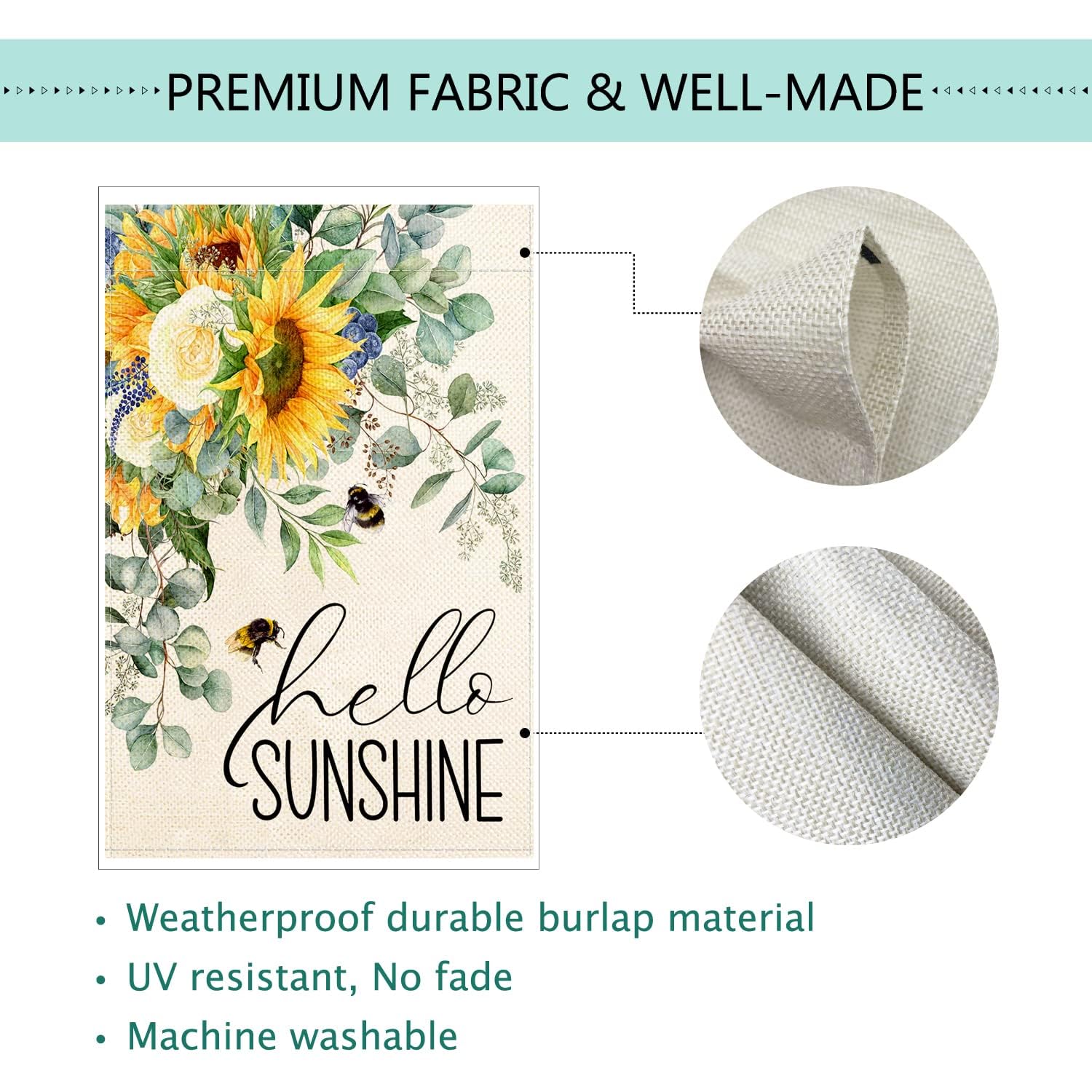 Baccessor Hello Sunshine yard flag is ideal for outdoor seasonal décor and welcoming entries