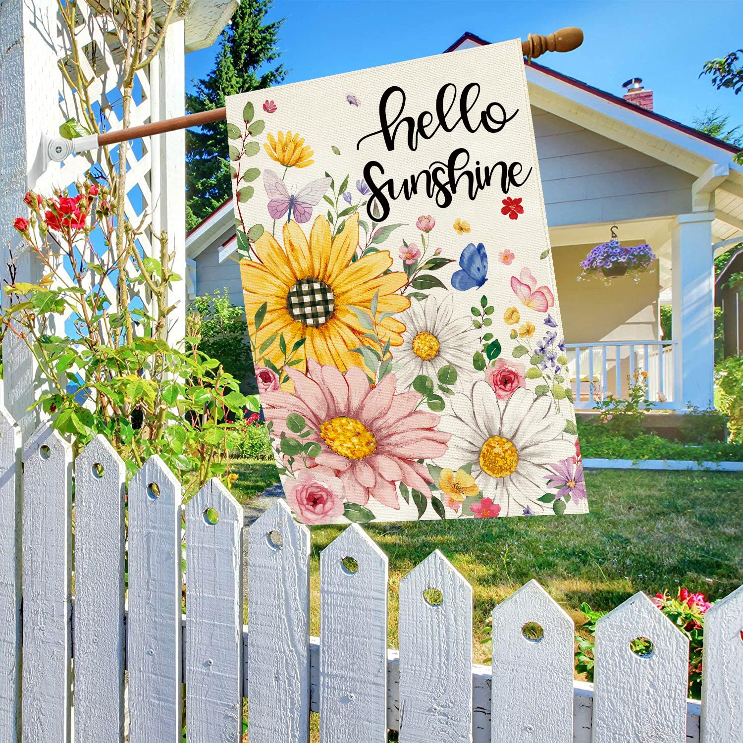 Baccessor hello sunshine sunflowers design in garden setting, ideal seasonal decor.