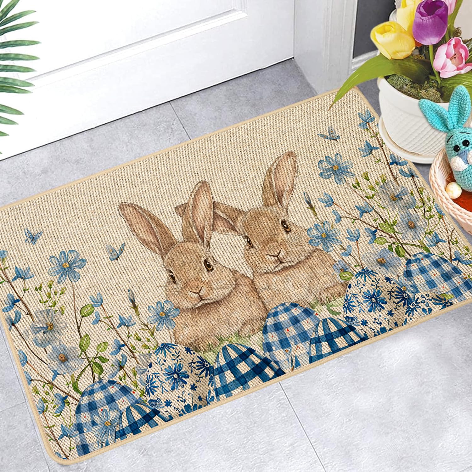 Baccessor indoor-outdoor Easter mat suitable for entryways, patios, and kitchens.