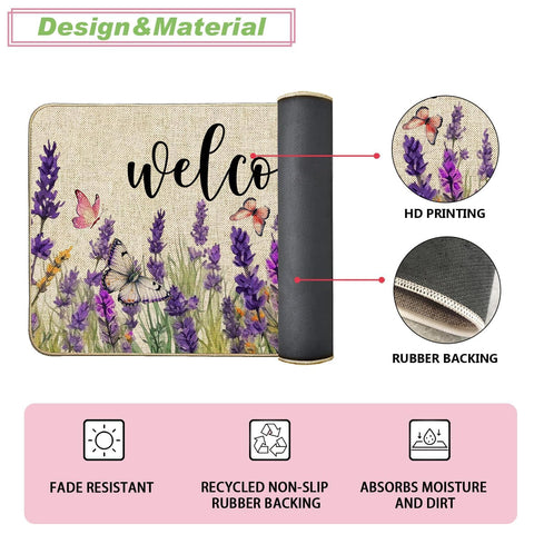 Baccessor lavender door mat easy to clean with quick shake or hose.
