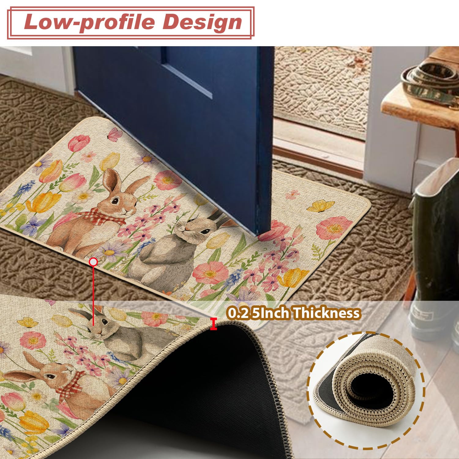 Baccessor Non-Slip Rubber Backing prevents shifting on busy doorways.