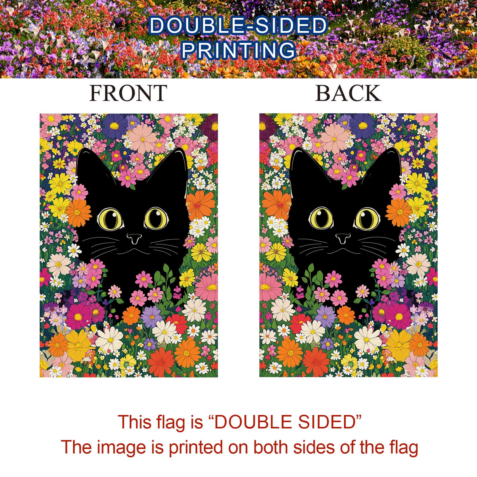 Baccessor outdoor garden decor flag featuring flowers and cat motif for curb appeal.