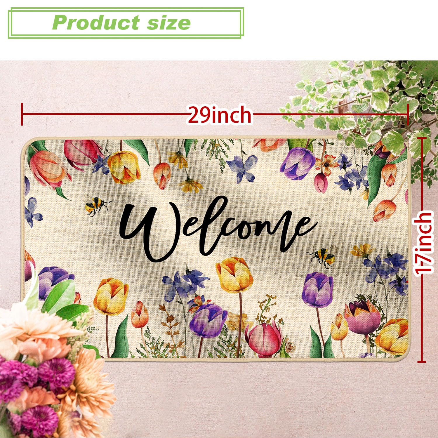 Baccessor outdoor indoor doormat features non-slip rubber back.