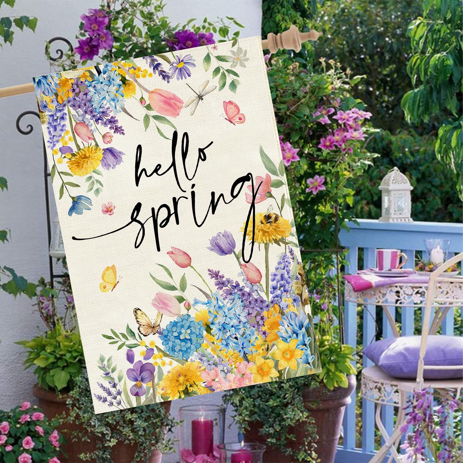 Baccessor outdoor welcome flag with spring flowers for garden