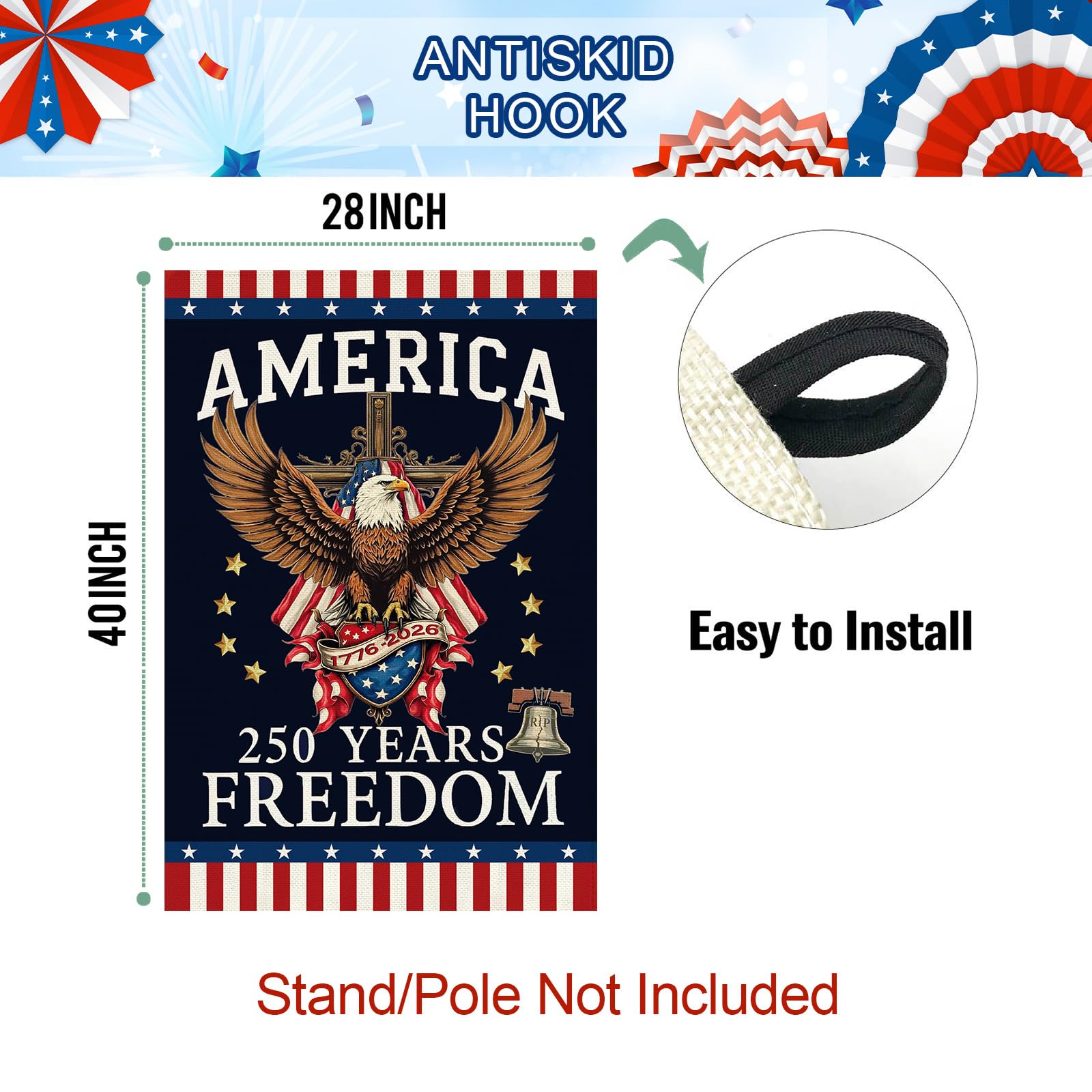 Baccessor patriotic flag 28x40 wind-resistant for porch and deck
