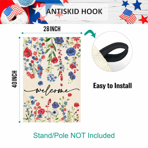 Baccessor Patriotic Floral Flag enhances curb appeal and welcoming entry.