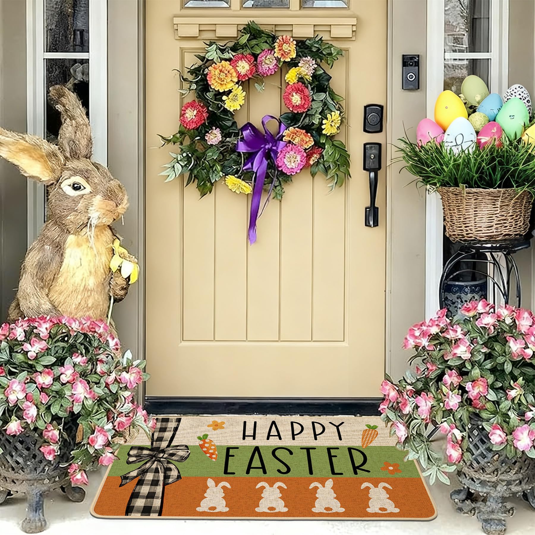 Baccessor Easter door mat features carrot motif for seasonal charm.