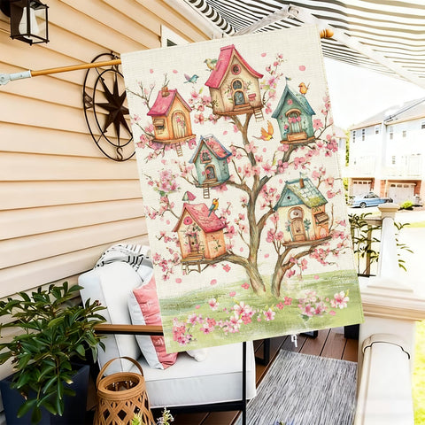 Baccessor pink floral flag enhances garden festivity and curb appeal