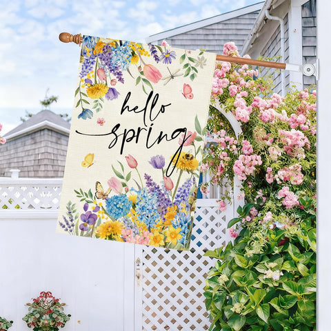 Baccessor spring floral burlap flag with double-sided print for outdoors