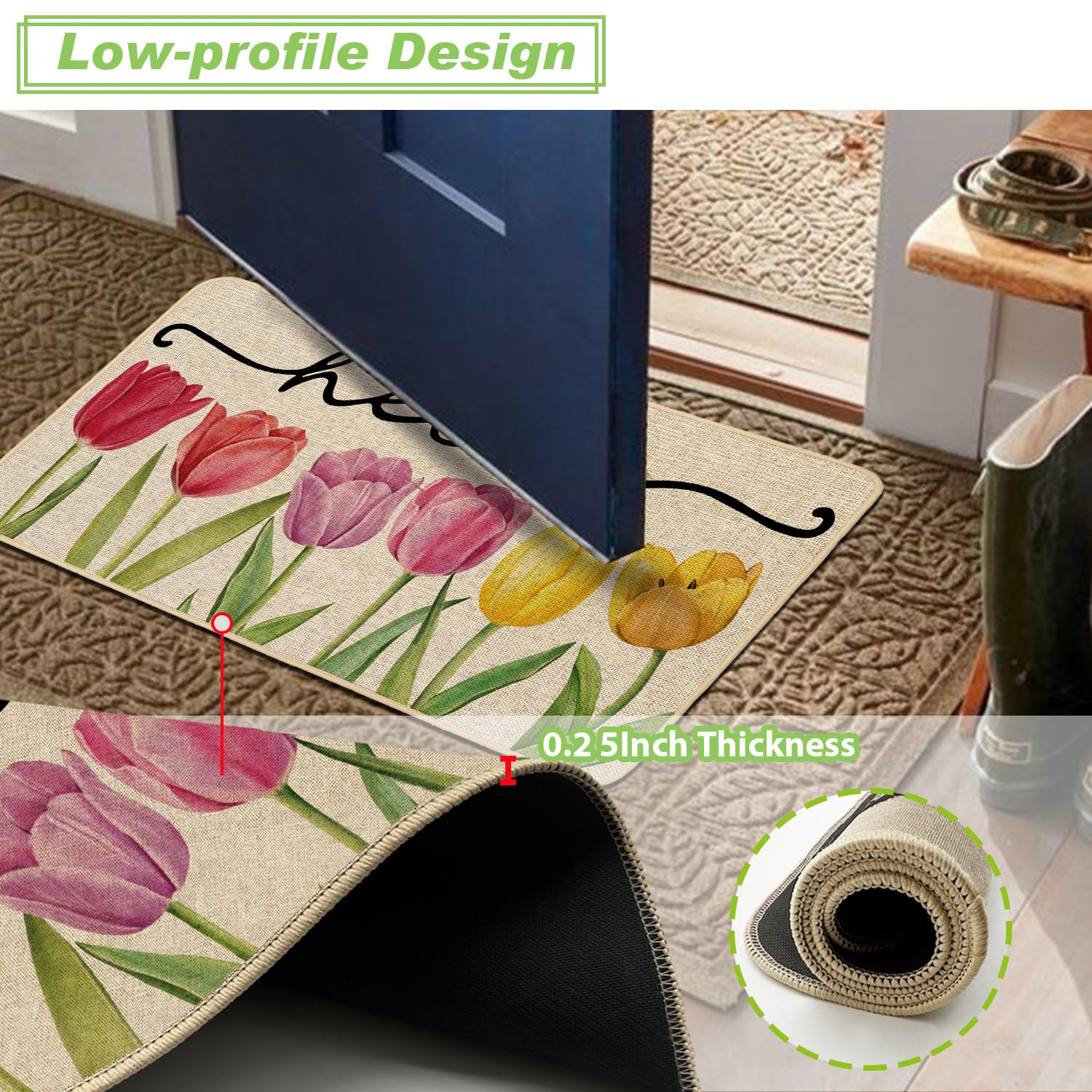 Baccessor Spring Tulips Doormat for indoor entryways, blending with porches and hallways.