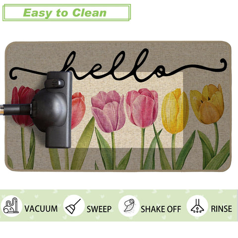Baccessor Spring Tulips Doormat cleans easily with quick shake or hose-off.