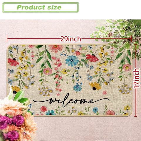 Baccessor Spring Floral Welcome Doormat entryway setup shows versatile indoor-outdoor use.