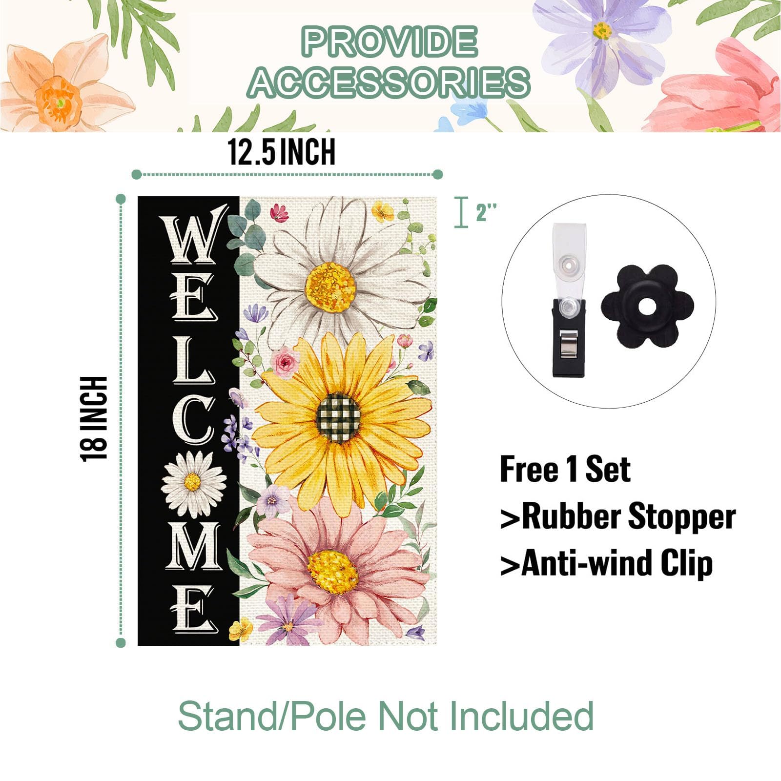 Baccessor Spring Garden Flag flower-detail showcases vibrant blooms for porch decor
