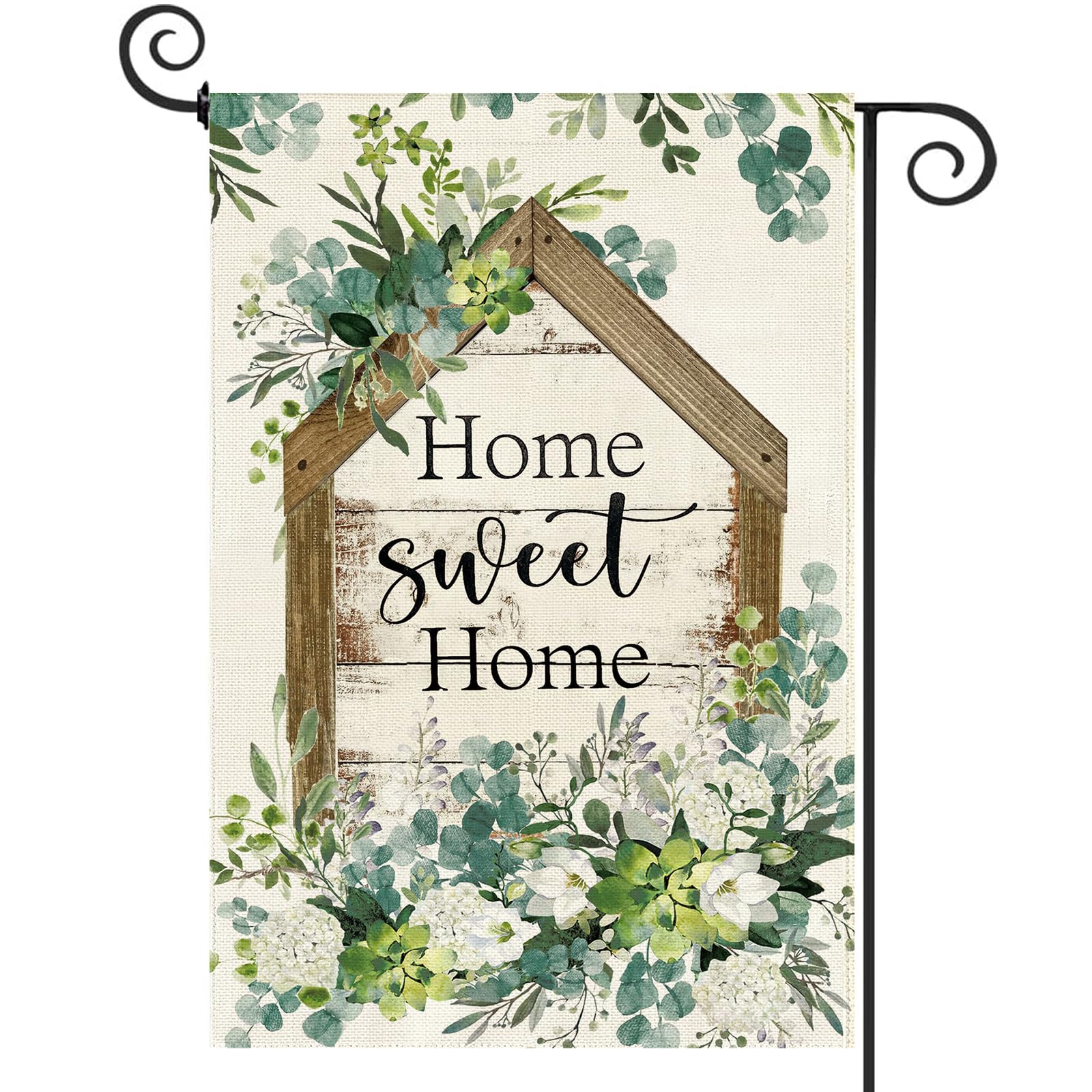 Baccessor Spring Garden Flag with eucalyptus, double-sided for vivid curb appeal.