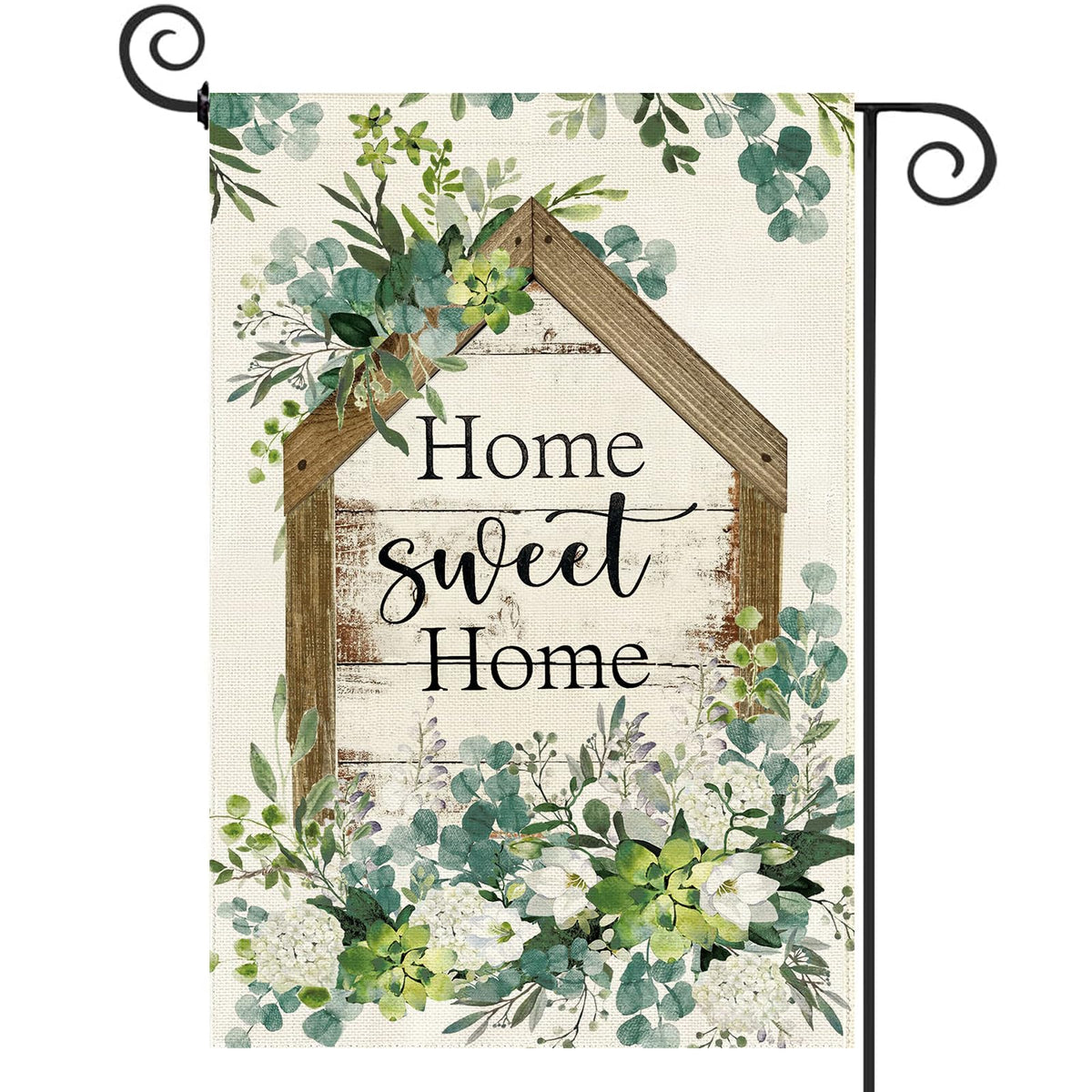 Baccessor Spring Garden Flag with eucalyptus, double-sided for vivid curb appeal.
