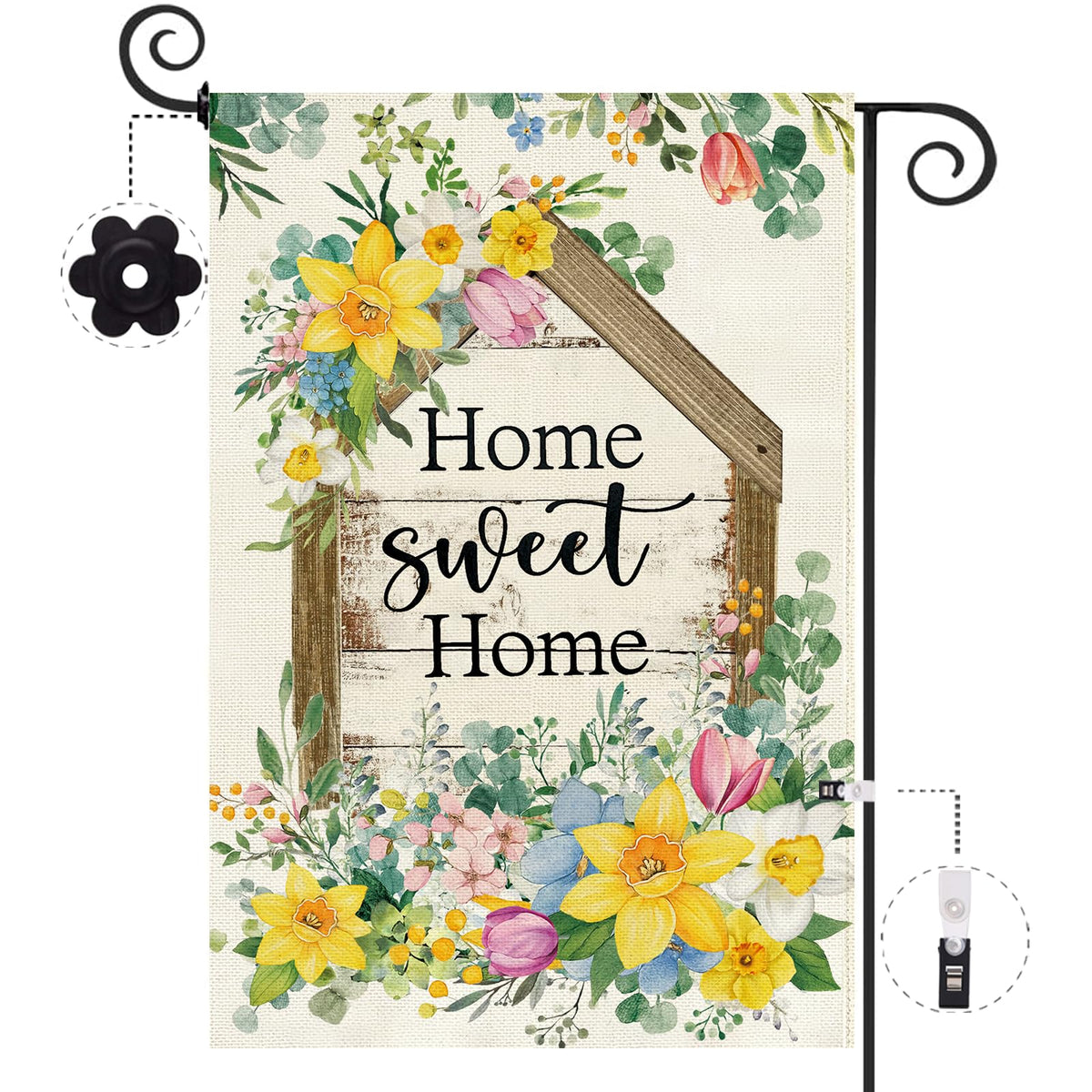 Baccessor Spring Garden Flag with welcome sign boosts curb appeal outdoors