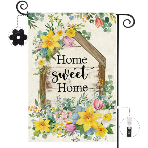 Baccessor Spring Garden Flag with welcome sign boosts curb appeal outdoors