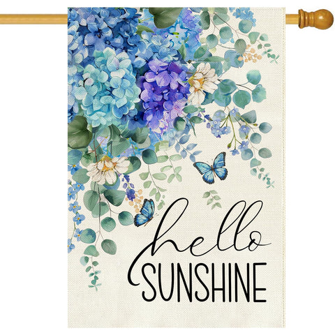 Baccessor hydrangea flag in blue-purple, double-sided for visible welcome.