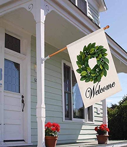 Two-sided flag on durable burlap, weatherproof for outdoor use.