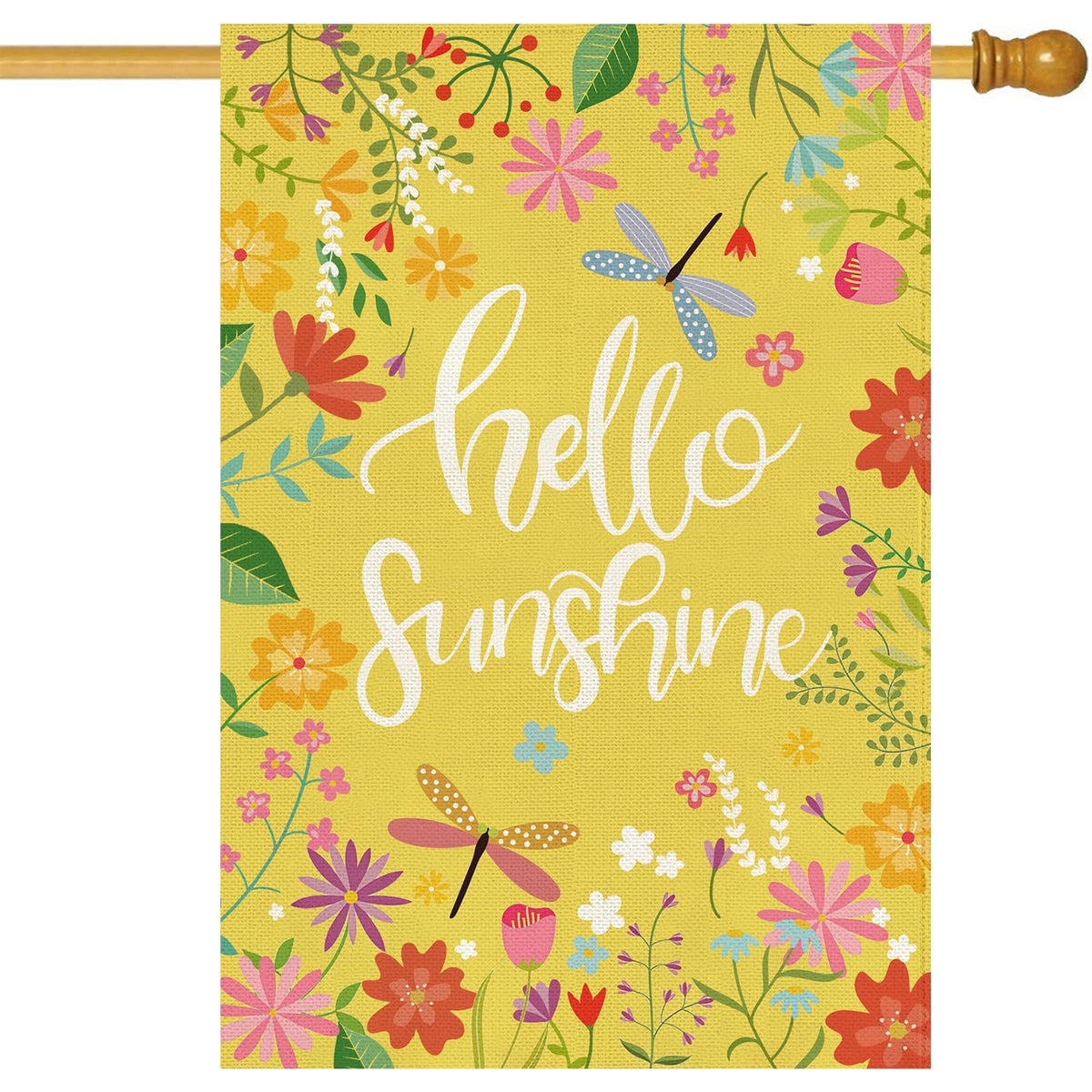 Baccessor Hello Sunshine flag front view with double-sided floral print for welcoming guests