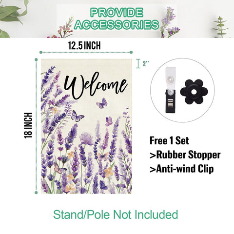 Baccessor Spring Lavender Welcome Flag with anti-wind clip allows easy porch setup.