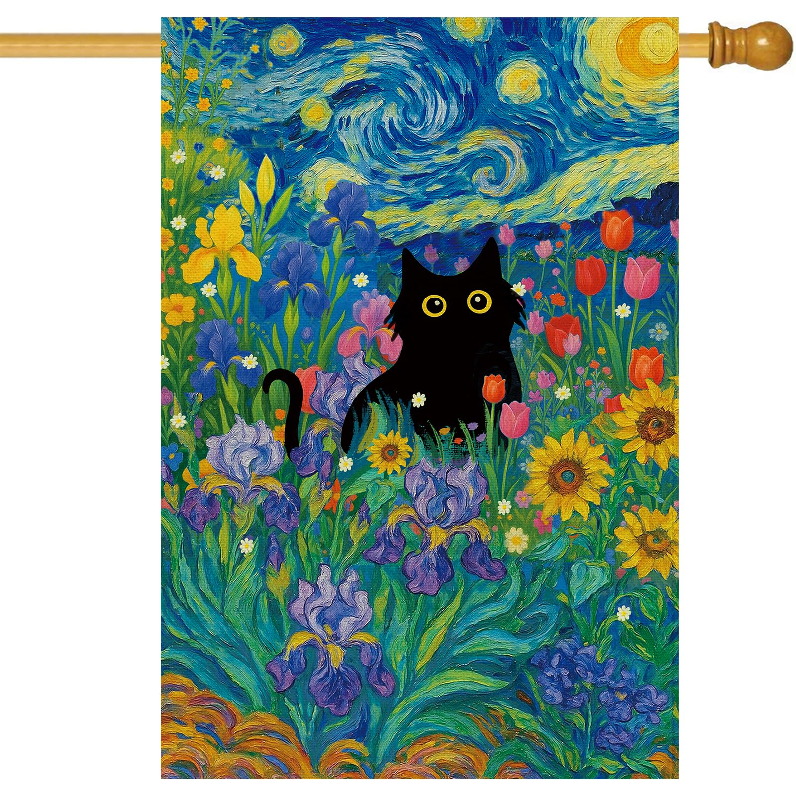 Baccessor black cat house flag in 28x40 size, ready for outdoor welcome.