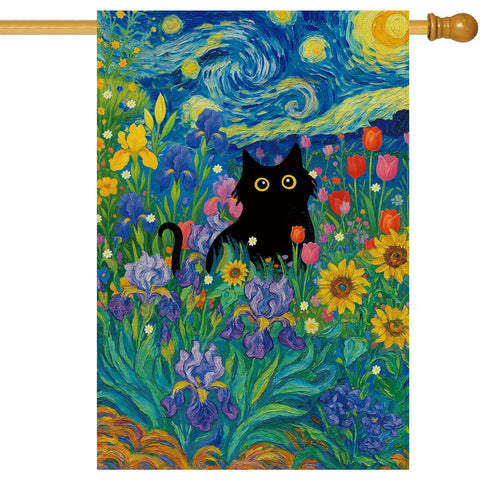 Baccessor black cat house flag in 28x40 size, ready for outdoor welcome.