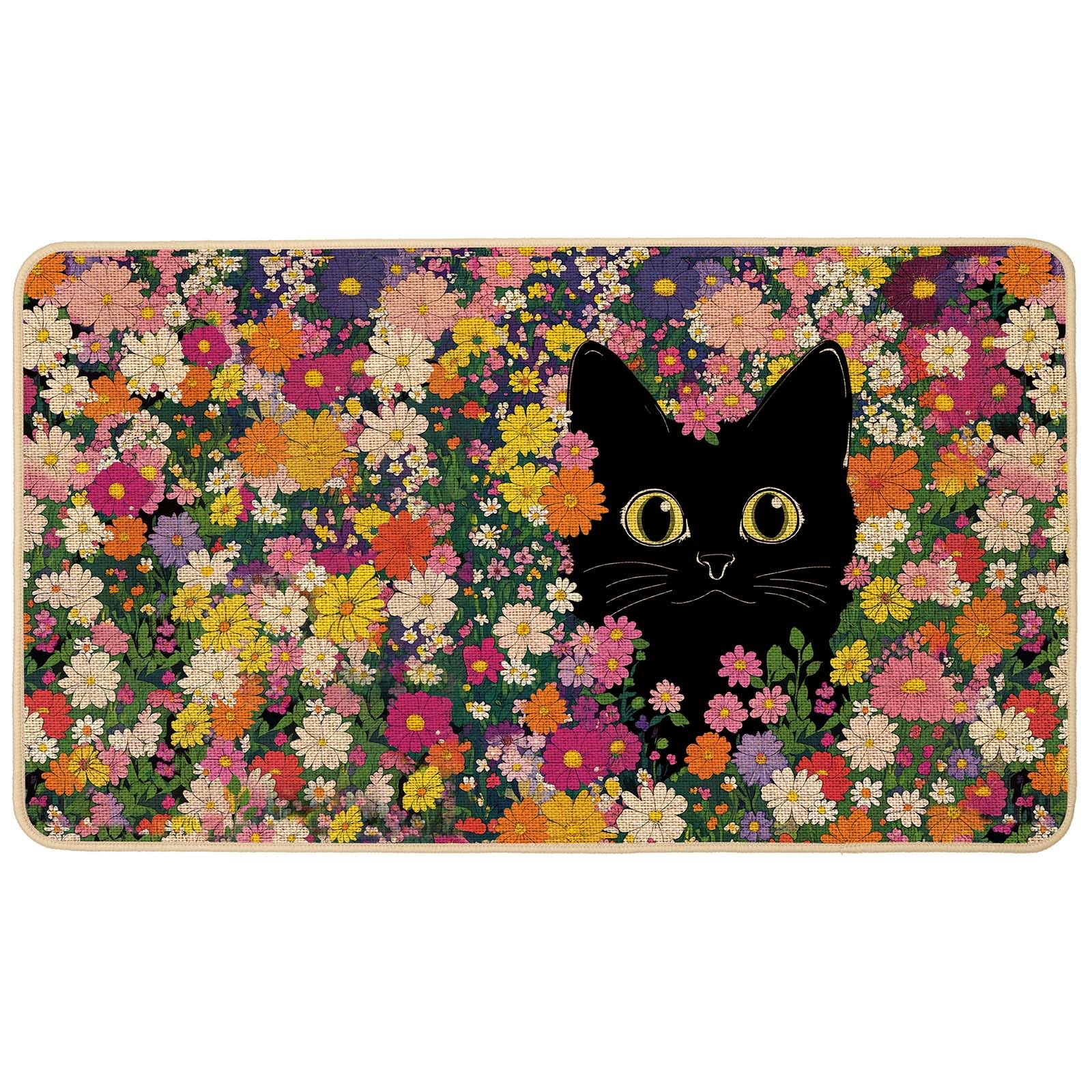 Baccessor spring-summer doormat outdoor, black cat flowers—durable welcome mat for entryways.