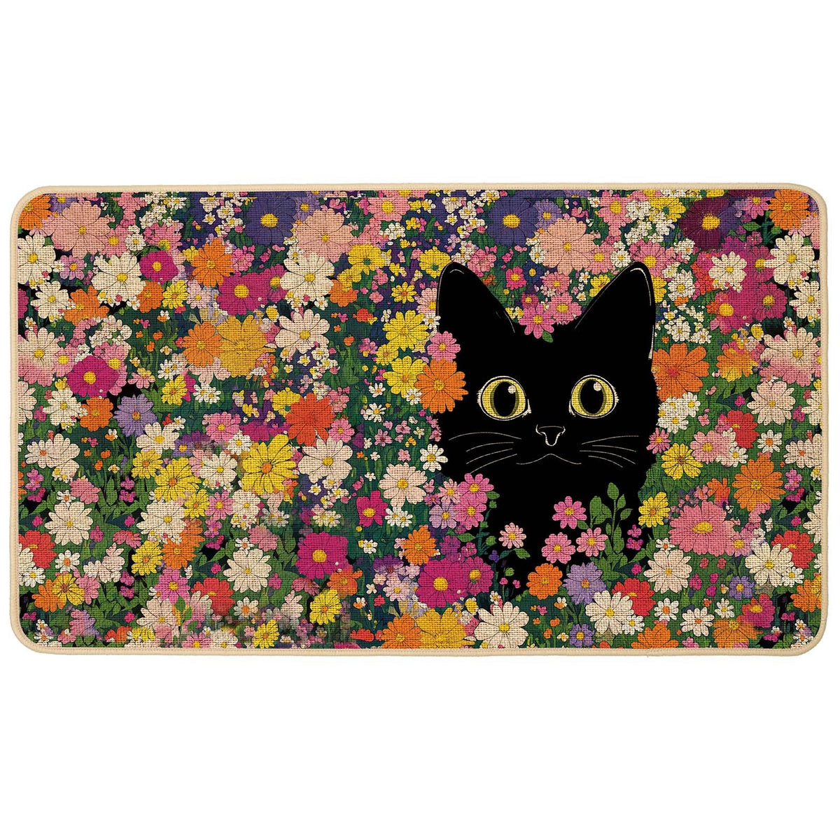 Baccessor spring-summer doormat outdoor, black cat flowers—durable welcome mat for entryways.