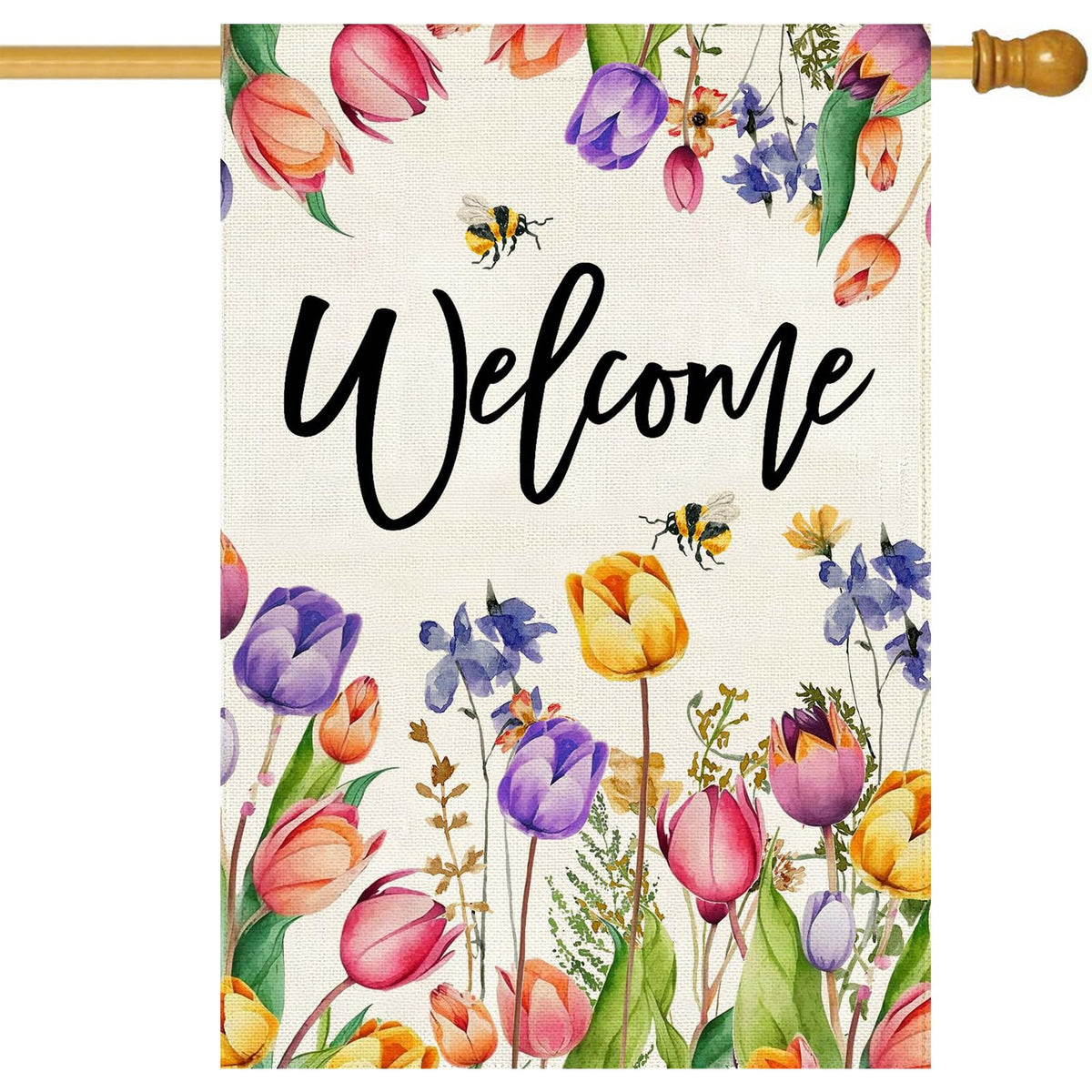 Baccessor Spring Summer Easter Tulip Welcome flag front view for a warm garden welcome