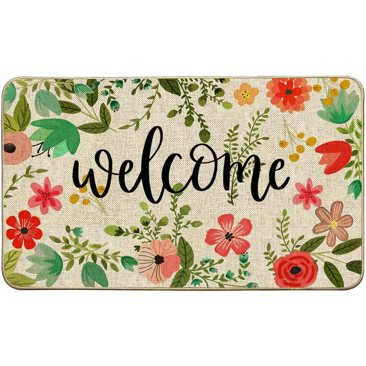 Baccessor spring-summer floral doormat at entryway adds a welcoming touch