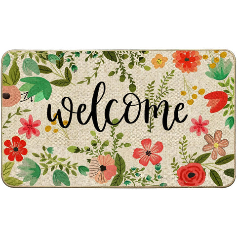 Baccessor spring-summer floral doormat at entryway adds a welcoming touch
