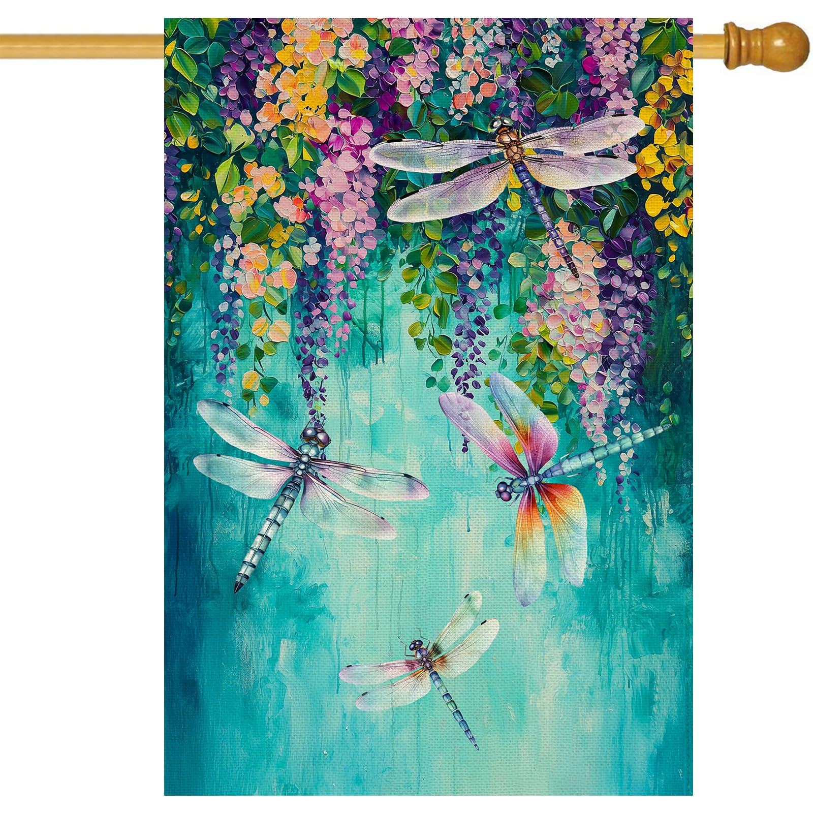 Baccessor Spring Summer floral house flag on burlap, double-sided for porch greetings.