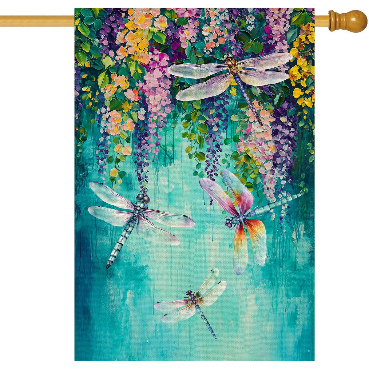 Baccessor Spring Summer floral house flag on burlap, double-sided for porch greetings.