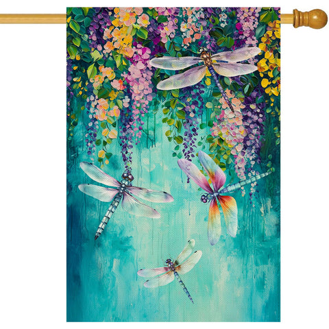 Baccessor Spring Summer floral house flag on burlap, double-sided for porch greetings.