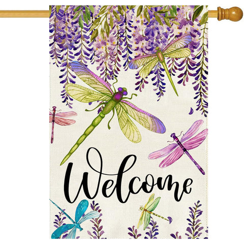Baccessor spring summer flower flag with wisteria and dragonfly for garden charm