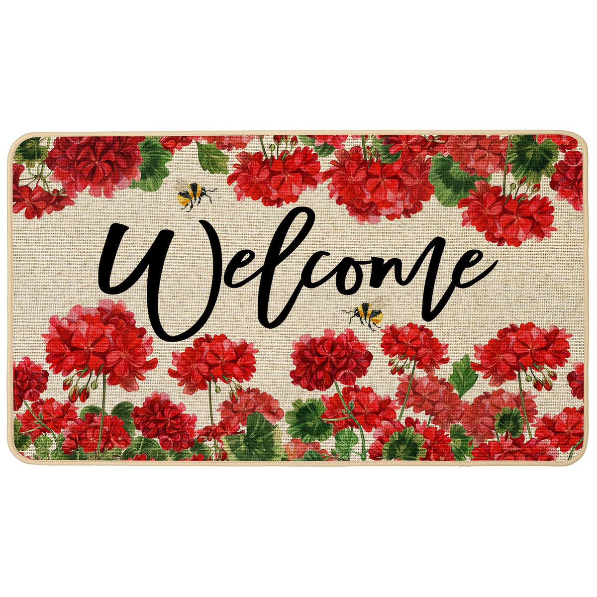 Baccessor spring summer geranium doormat outdoor front view with vibrant red flowers for curb appeal