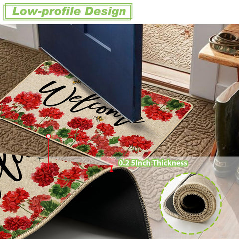 Baccessor geranium doormat on patio for seasonal outdoor decor