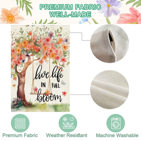 Baccessor garden flag on porch enhances curb appeal and seasonal ambiance.