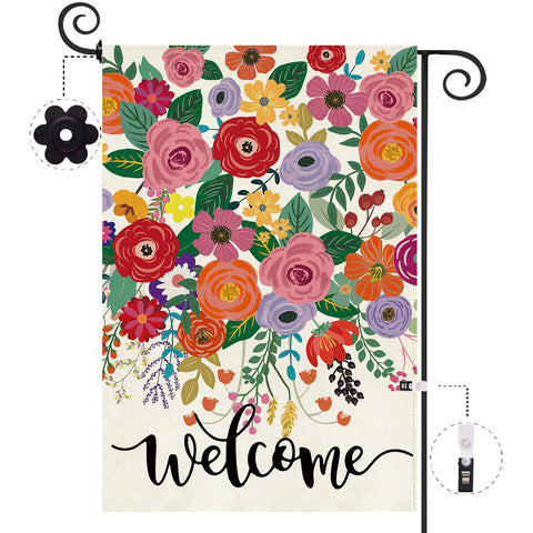 Baccessor spring-summer welcome flag in burlap, double-sided for visible greeting from every angle.