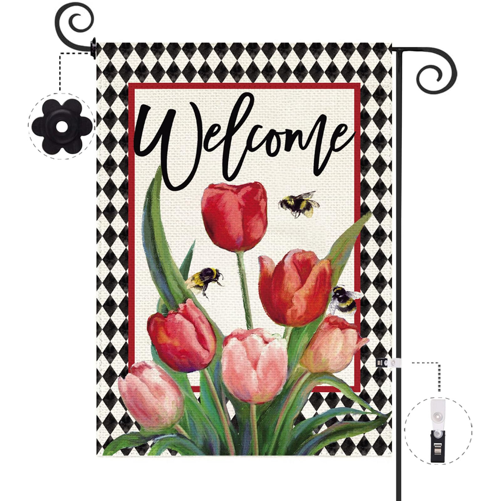 Baccessor spring tulip welcome flag front view boosts curb appeal outdoors