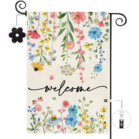 Baccessor Spring Welcome Floral Flag front view with double-sided print for high visibility