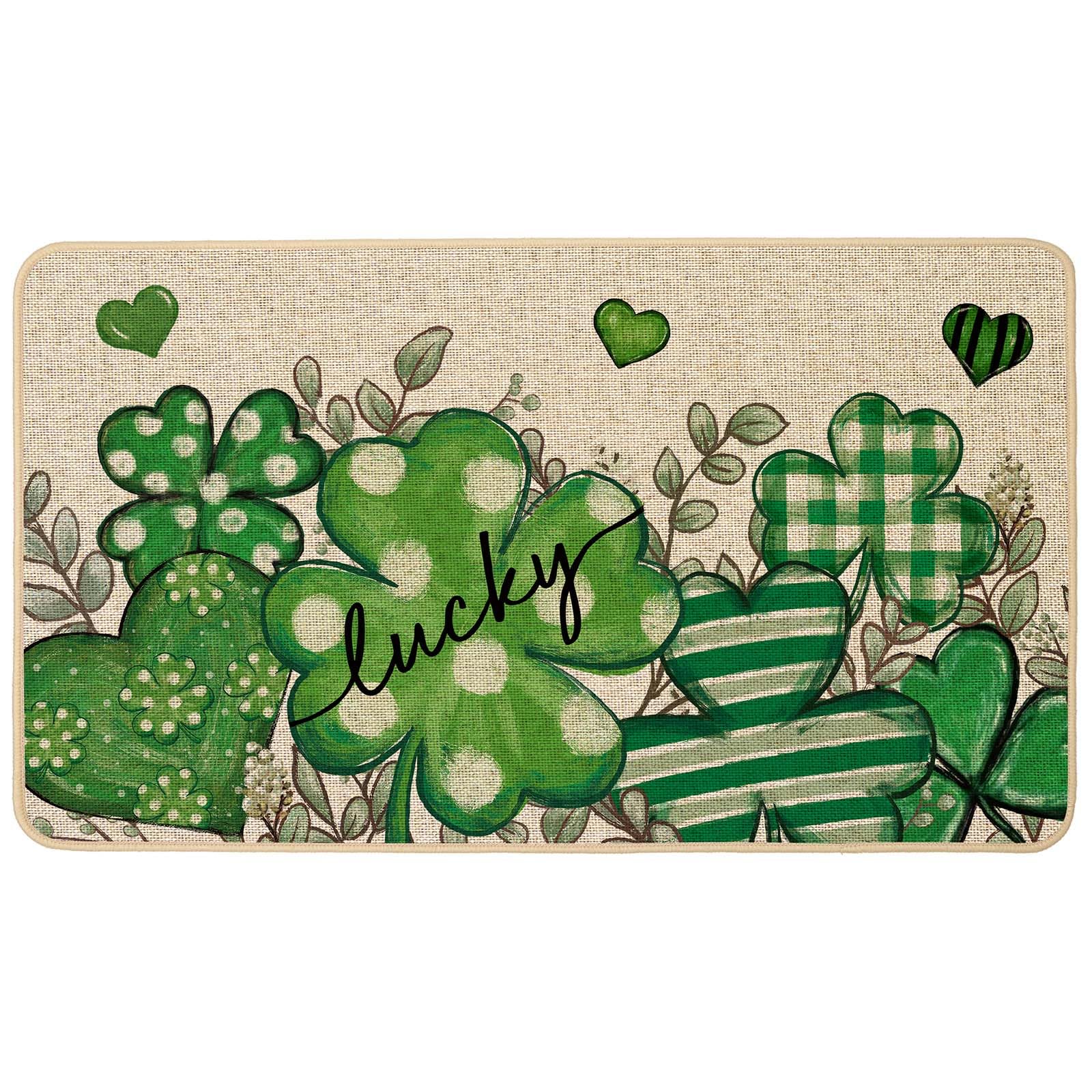 Baccessor St. Patrick's Day doormat features a green shamrock for a festive entryway.