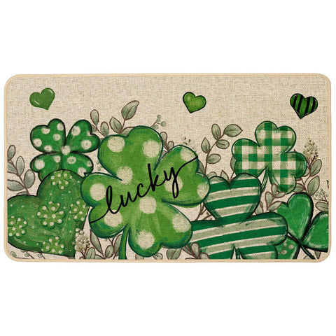 Baccessor St. Patrick's Day doormat features a green shamrock for a festive entryway.