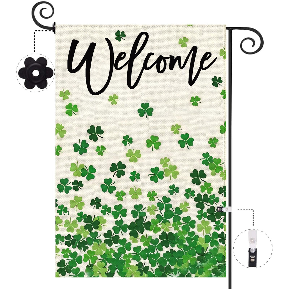 Baccessor St Patrick's Day garden flag double-sided burlap welcomes guests from both sides.