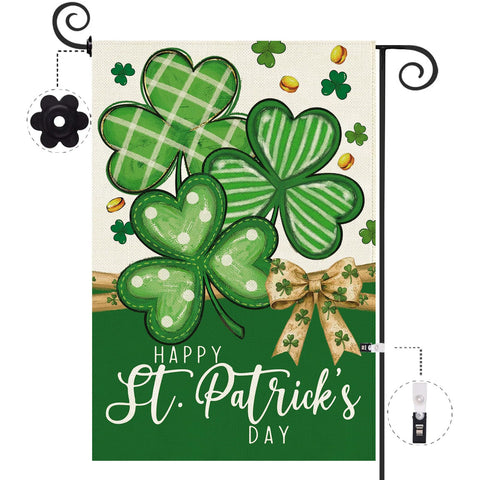 Baccessor St Patrick's Day garden flag with shamrocks enhances curb appeal