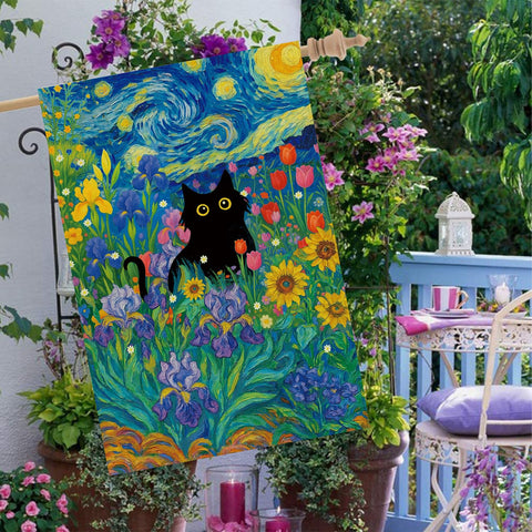 Baccessor starry night sunflowers welcome flag bright garden decor.