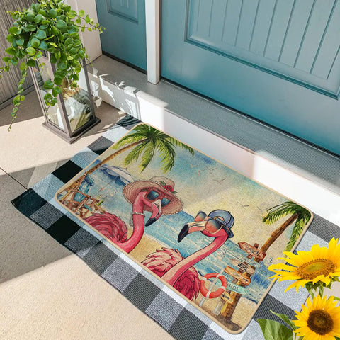 Baccessor Flamingo Doormat with non-slip rubber backing prevents shifting