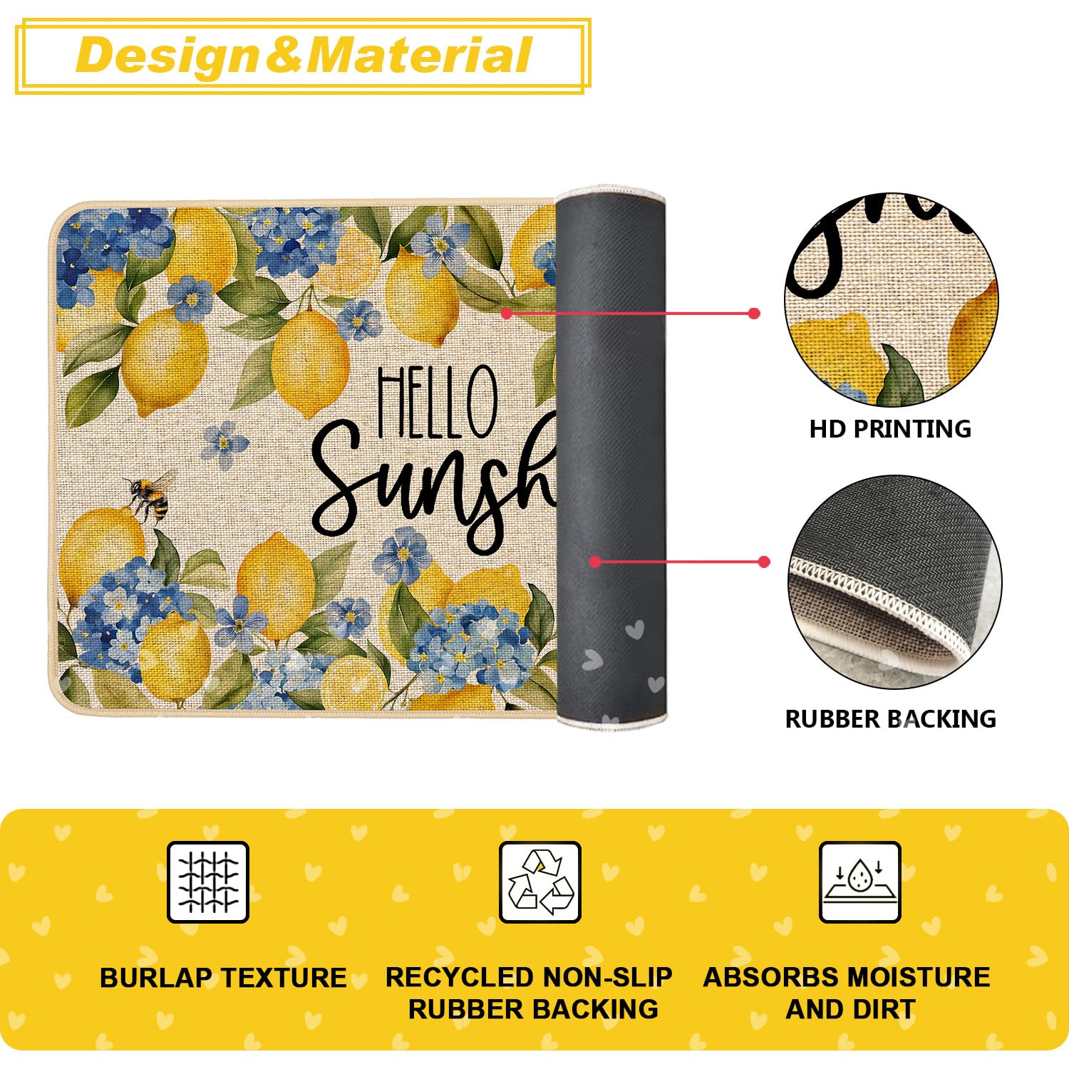 Baccessor Lemon floral mat adds farmhouse charm to entryways.